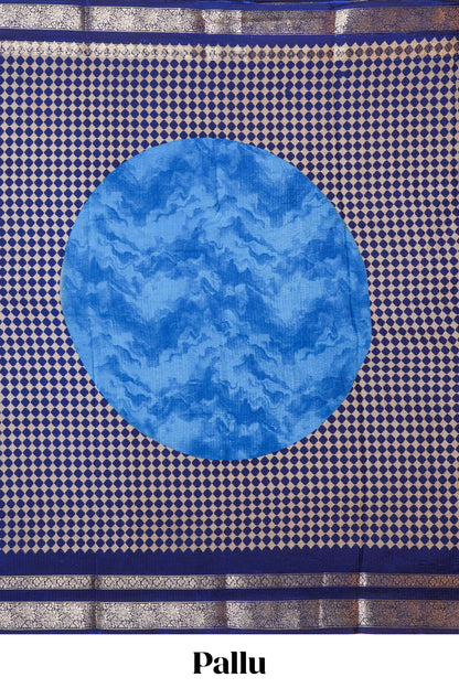 Blue Semi Chiffon Saree All Over Moon Design And Retta Petta Border