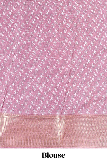 Pink Semi Banaras Dola Silk Floral Printed With Jacquard Border