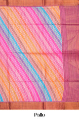 Semi Tussar Saree Multi Color Strips Across The Body With Contrast Pallu