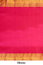 Rani Pink Swayamvara Pattu Gold Zari Floral Motifs Jacquard Work With Zari Woven Border