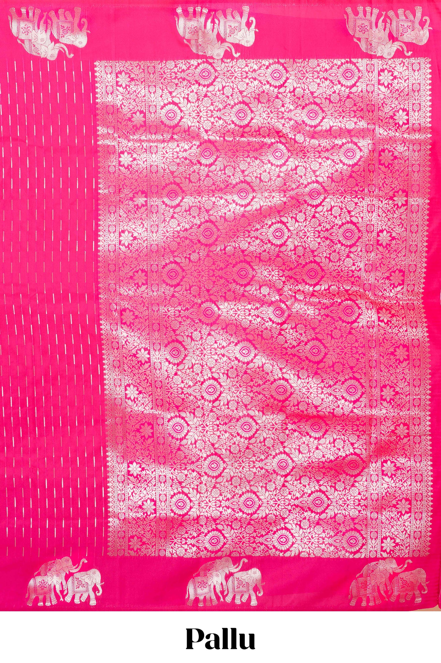 Rani Pink Semi Soft Silk Saree Zari Butta All Over And Floral Design Pallu