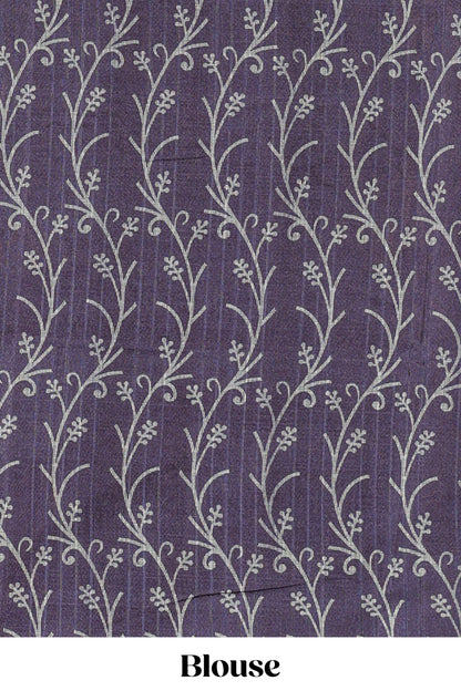 Pink printed art tussar saree with contrast leaf vine border and printed pallu