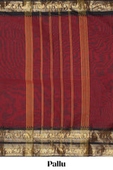 Red plain chettinad cotton saree with contrast zari border and matching blouse