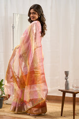 Tissue Crush Multi Colour Saree With Zari Border