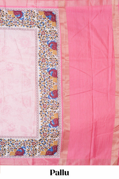 Peach Art Tussar Saree Floral Design Across Body Along With Blouse