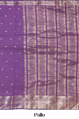 Violet Georgette Saree Golden Zari Check Pattern And Small Butta Across The Body With Zari Weaving Stripes Pallu