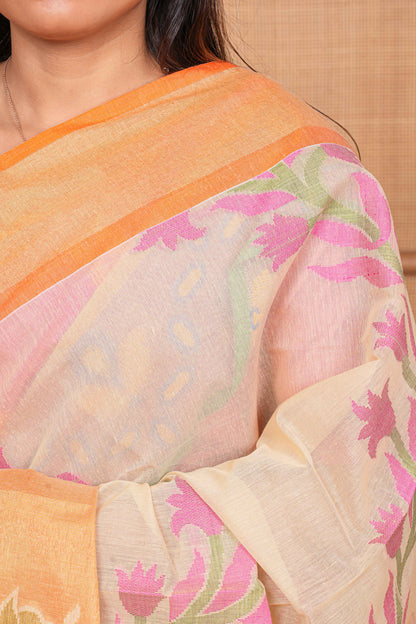 sandal with pink chanderi cotton saree