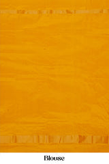 Handwoven Red & Mustard Yellow Pure Ikkat Silk Saree with Traditional Polka Butta Design and Contrast Border