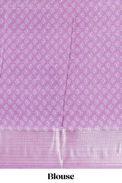 Lavender Semi Banaras Dola Silk Floral Printed With Jacquard Border