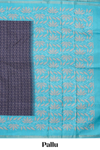 Black Semi Tussar Saree All Over Digital Print And Contrast Pallu