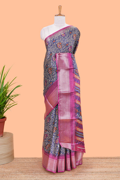 Blue dola silk saree with rico zari weaving and contrast jacquard border