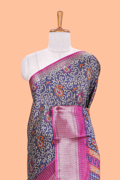 Blue dola silk saree with rico zari weaving and contrast jacquard border