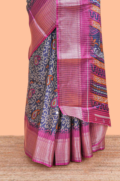 Blue dola silk saree with rico zari weaving and contrast jacquard border