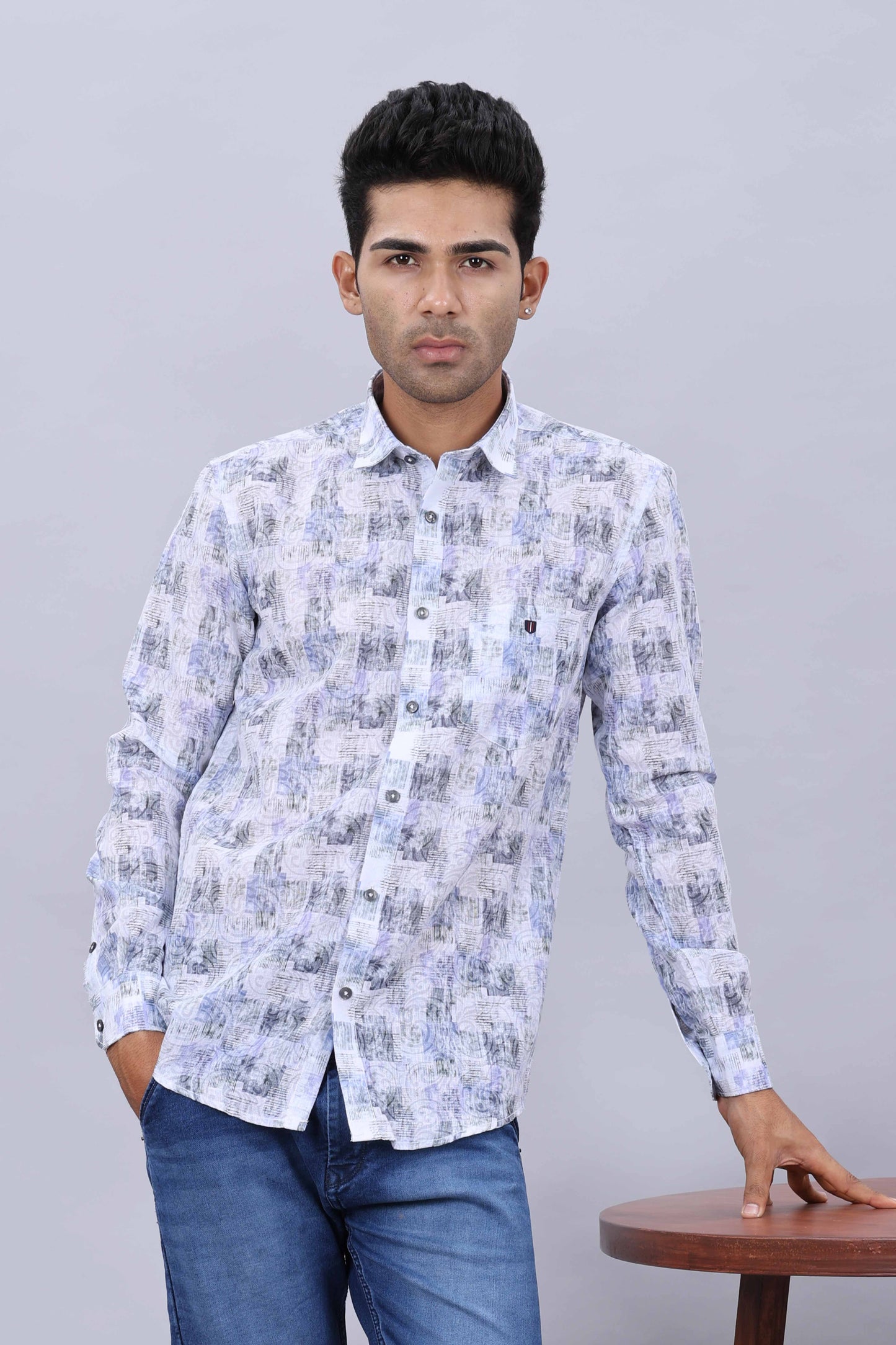 Men’s Pure Cotton Slim Fit Fancy Printed Collar Casual Shirt