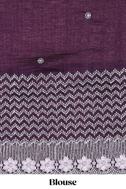 Pink designer georgette space silk saree with heavy stone & beads work, short pallu and contrast sequin embroidered blouse