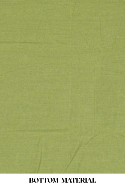 Green cotton geomentrical embroidered chudidhar material with contrast bottom and dupatta