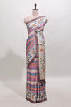 Violet Tussar Saree checkered body artistic floral prints and contrasting border with tassel along with blouse piece
