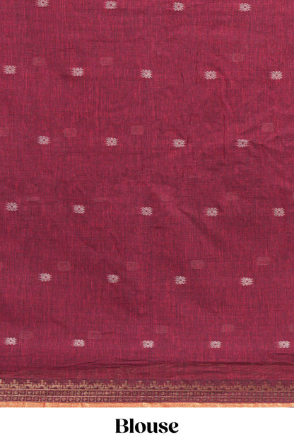 Maroon thread butta south cotton saree with self zari border and matching pallu