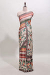 Multicolor Tussar Saree checkered body artistic floral prints and contrasting border with tassel along with blouse piece