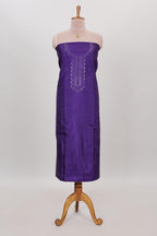 Violet embroidery floral motifs chudidhar material with contrast solid pant and contrast striped dupatta