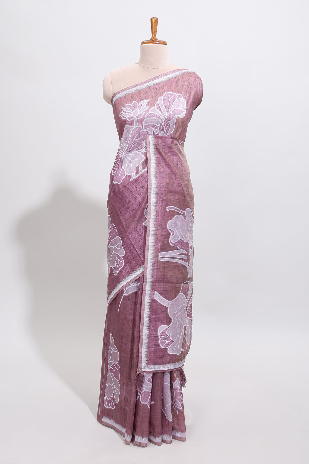Peach floral motifs design tussar saree with self border and matching blouse
