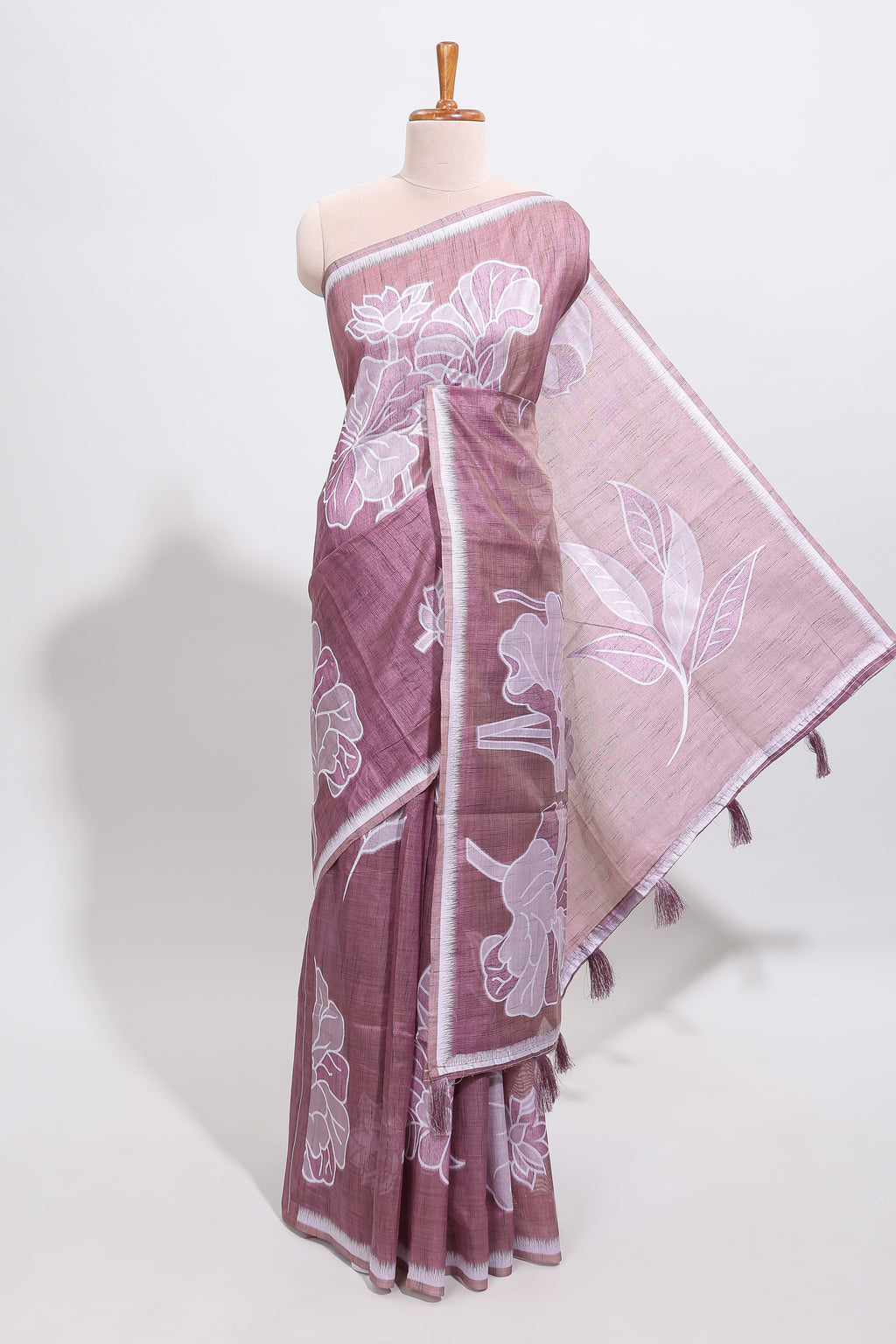 Peach floral motifs design tussar saree with self border and matching blouse