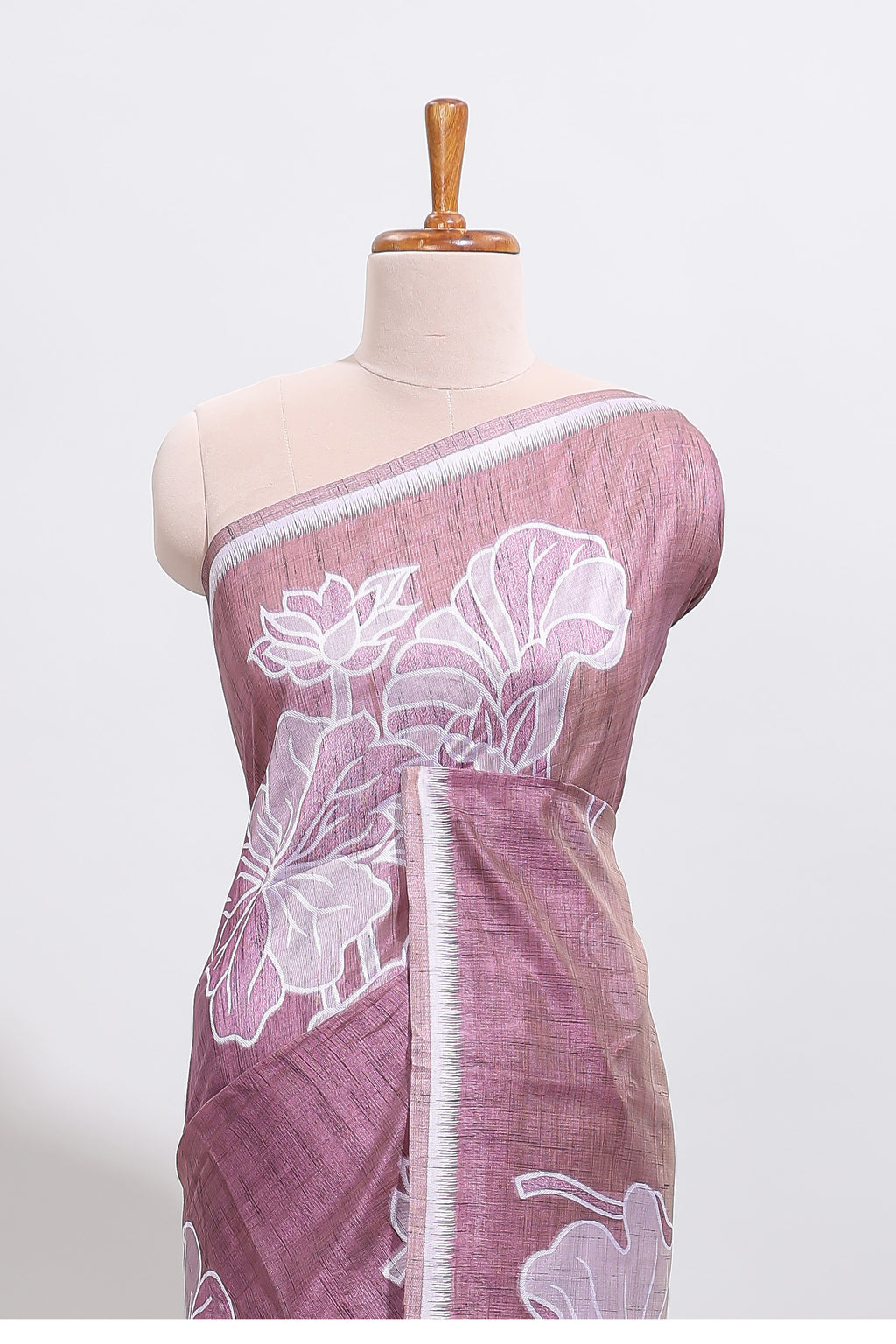 Peach floral motifs design tussar saree with self border and matching blouse