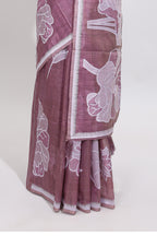 Peach floral motifs design tussar saree with self border and matching blouse