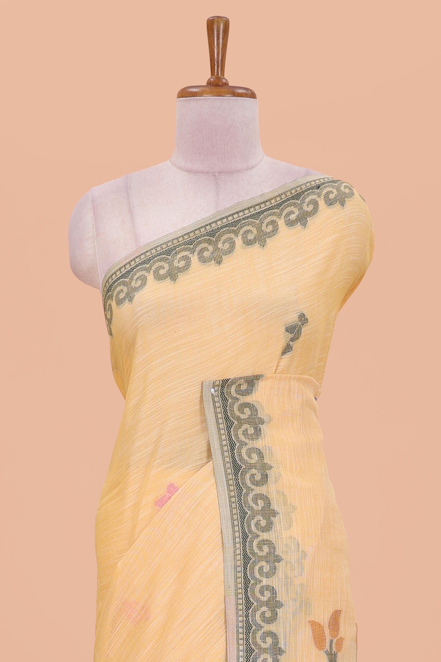 Sandal birds motifs linen cotton saree with self border and matchin blouse