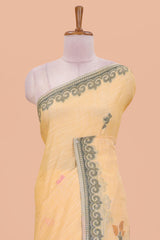 Sandal birds motifs linen cotton saree with self border and matchin blouse