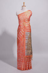 Orange warli printed semi tussar sareewith contrast warli printed pallu and matching blouse