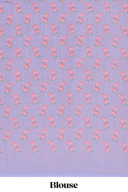 Linen Saree Body Printed With Outing Zari With Piping Cut Work Border With Printed Pallu And Blouse