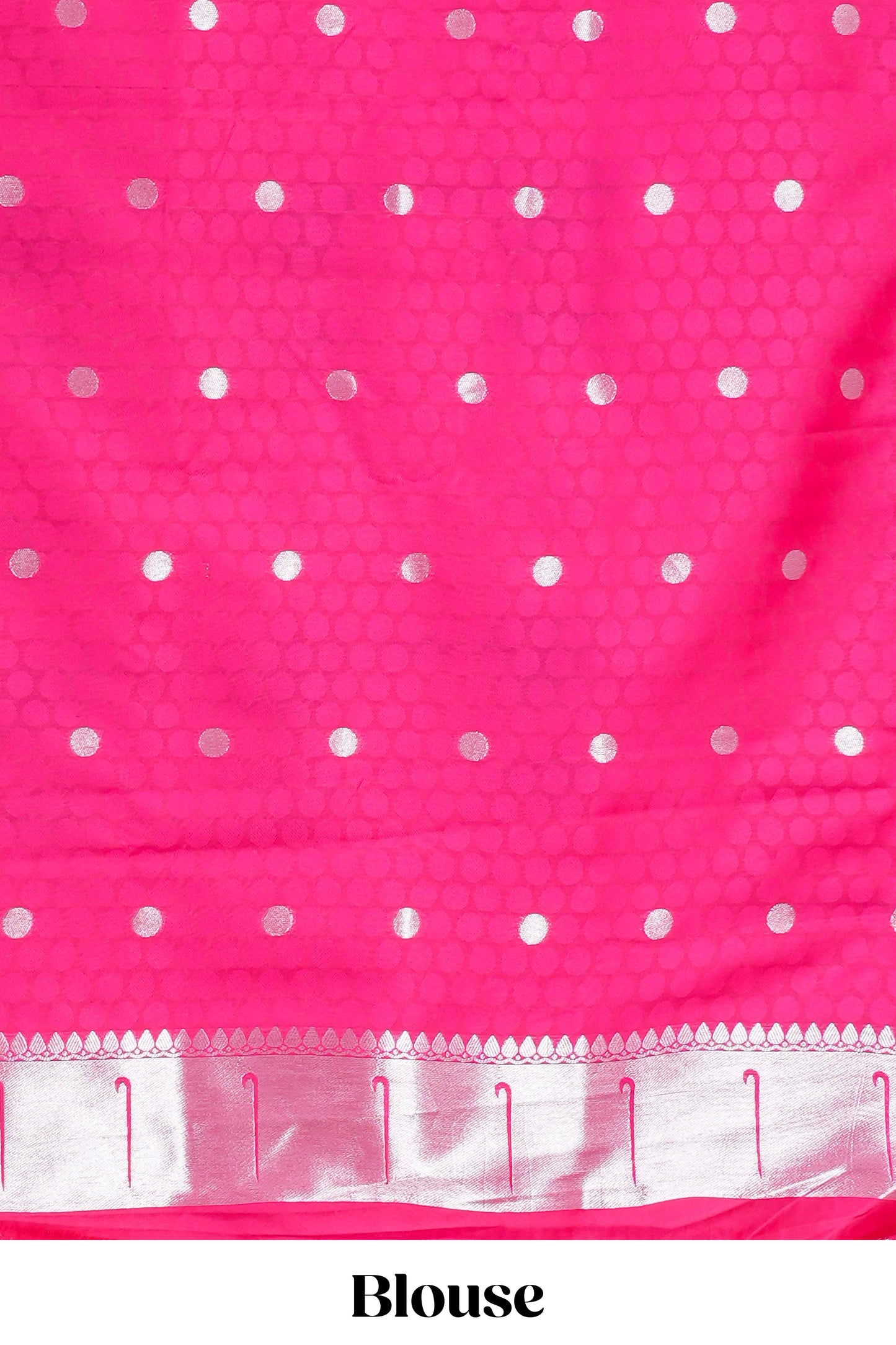 Rani Pink Semi Banarasi Paithani Saree Silver Zari Paisa Motifs Across The Body & Paithani Pallu Along With Blouse