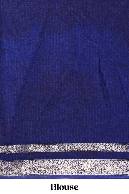 Blue Semi Chiffon Saree All Over Moon Design And Retta Petta Border