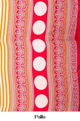 Modal Silk Sareehe Body Has Contrast Vibrant Yellow Vertical Stripes The Pallu Are Highlighted Ajrakh Design Along With Blouse