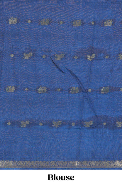 Sandal Semi Dola Silk Saree All- Over Leaf Printed, Zari Butta And Stripes Pallu Along With Contrast Blouse