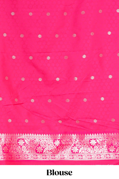 Rani Pink Semi Soft Silk Saree Zari Butta All Over And Floral Design Pallu