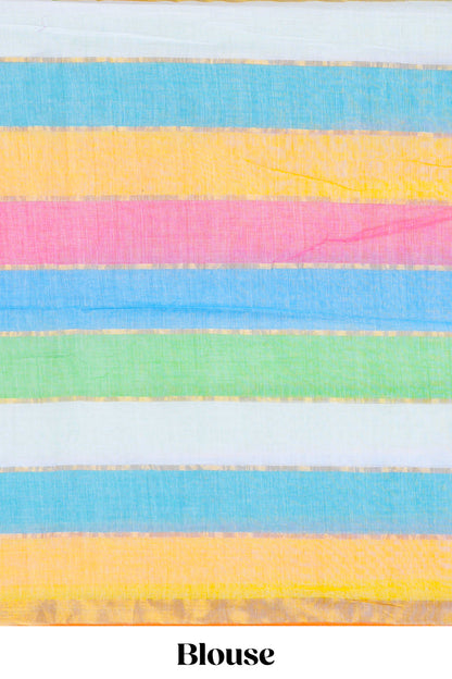 Khadi Cotton Saree Multi Colour Saree Along With Blouse