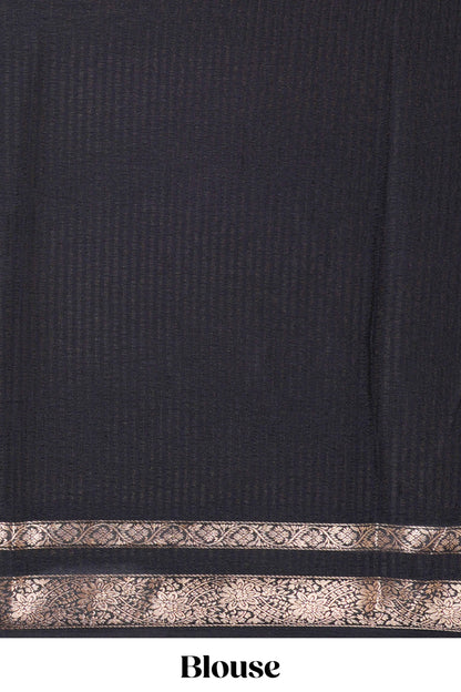 Black Semi Chiffon Saree All Over Moon Design And Retta Petta