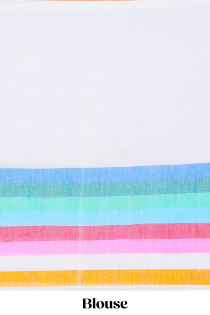 Khadi Cotton Saree Multi Colour Saree Along With Blouse