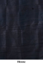 Turquoise Blue and Black Pure Tussar Silk Saree with Digital Abstract Print and Grey Contrast Pallu