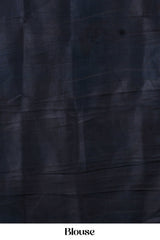 Turquoise Blue and Black Pure Tussar Silk Saree with Digital Abstract Print and Grey Contrast Pallu