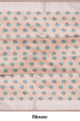 Chappa Tussar Saree Body Plain With Kalamkari Print Pallu Along With Flower Motifs Blouse