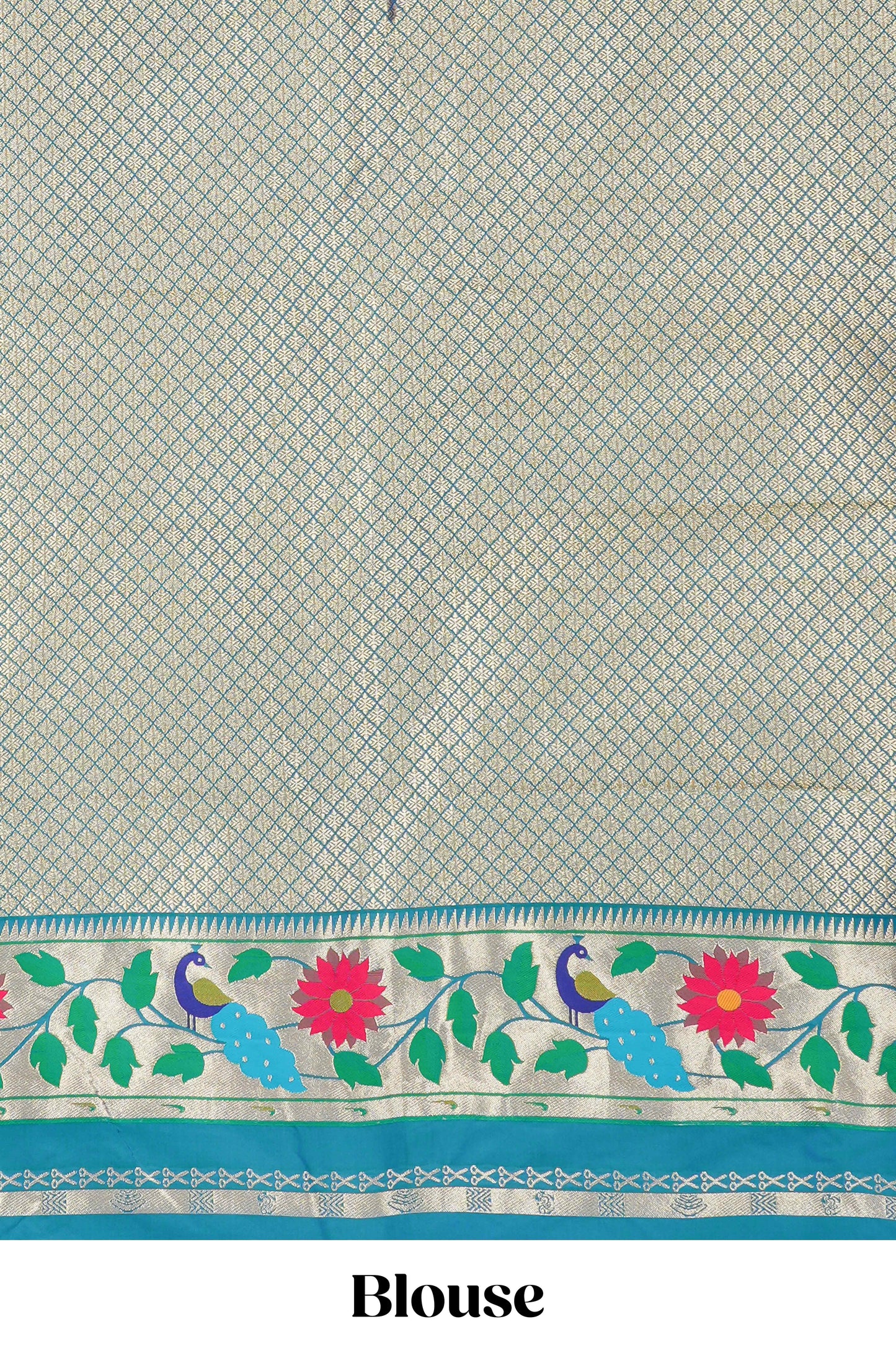 Peacock Blue Art Silk Saree Golden Zari Paisa Motifs Across The Body & Paithani Pallu Along With Blouse