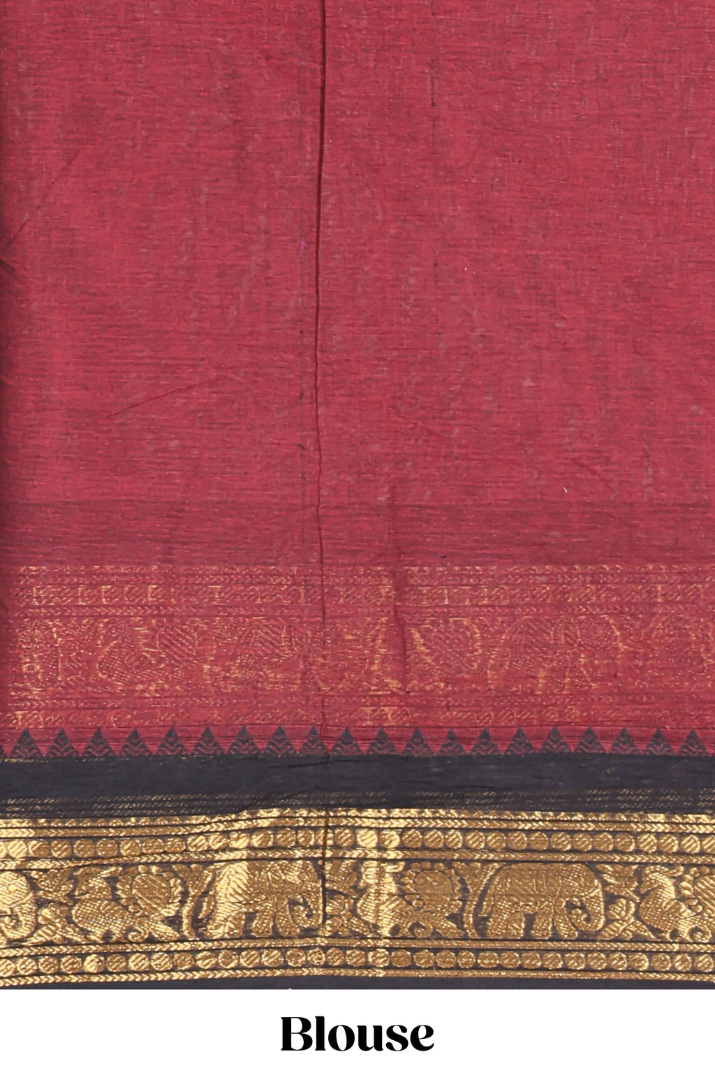 Red plain chettinad cotton saree with contrast zari border and matching blouse