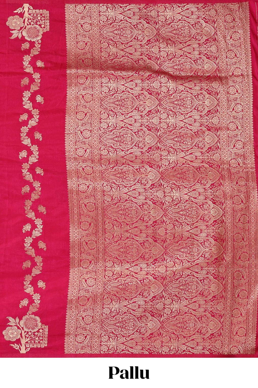 Borderless pink striped zari motifs design raw silk saree with self pallu and matching blouse