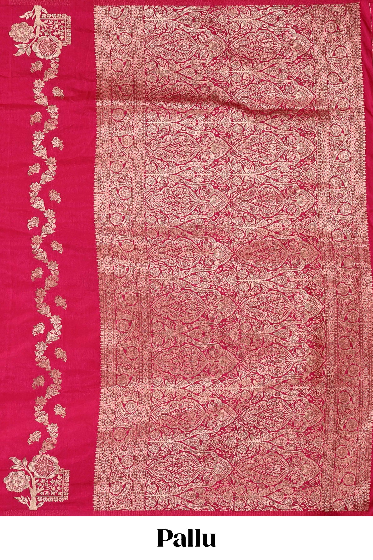 Borderless pink striped zari motifs design raw silk saree with self pallu and matching blouse