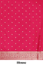 Borderless pink striped zari motifs design raw silk saree with self pallu and matching blouse