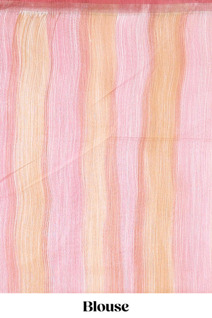 Peach stripes chikankari cotton saree with floral butta and self pallu