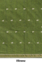 Green thread butta south cotton saree with self zari border and matching pallu